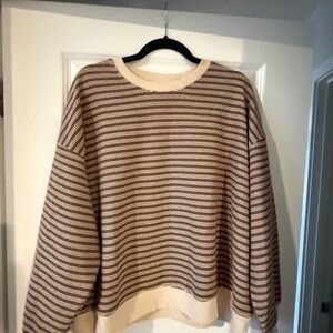 Wishlist Brown & Cream Striped Crewneck Sweater